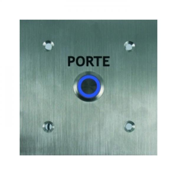 Poussoir inox lumineux NO NF monté sur façade 100 x 100 gravée porte